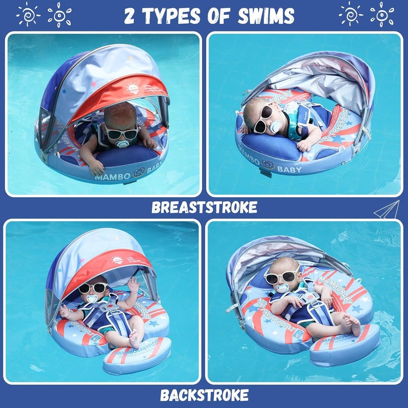GENTEACO Mambobaby Baby Swim Float with Canopy Non-Inflatable Infant Pool Float with Tail 3-24 Months Avoid Flip Solid Skin-Friendly Material for Toddler Boys Girls - Image 4